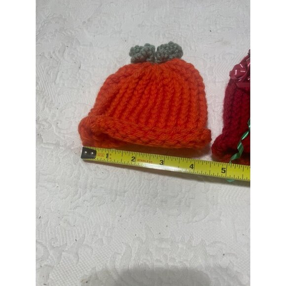Handmade Newborn Knit Hats Set Of 2 Holiday & Pumpkin Theme - Picture 5 of 5